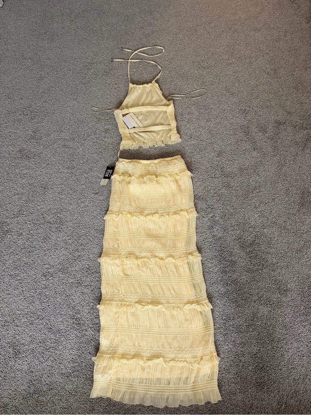 Light Yellow Two-Piece Set - Long skirt and crop top